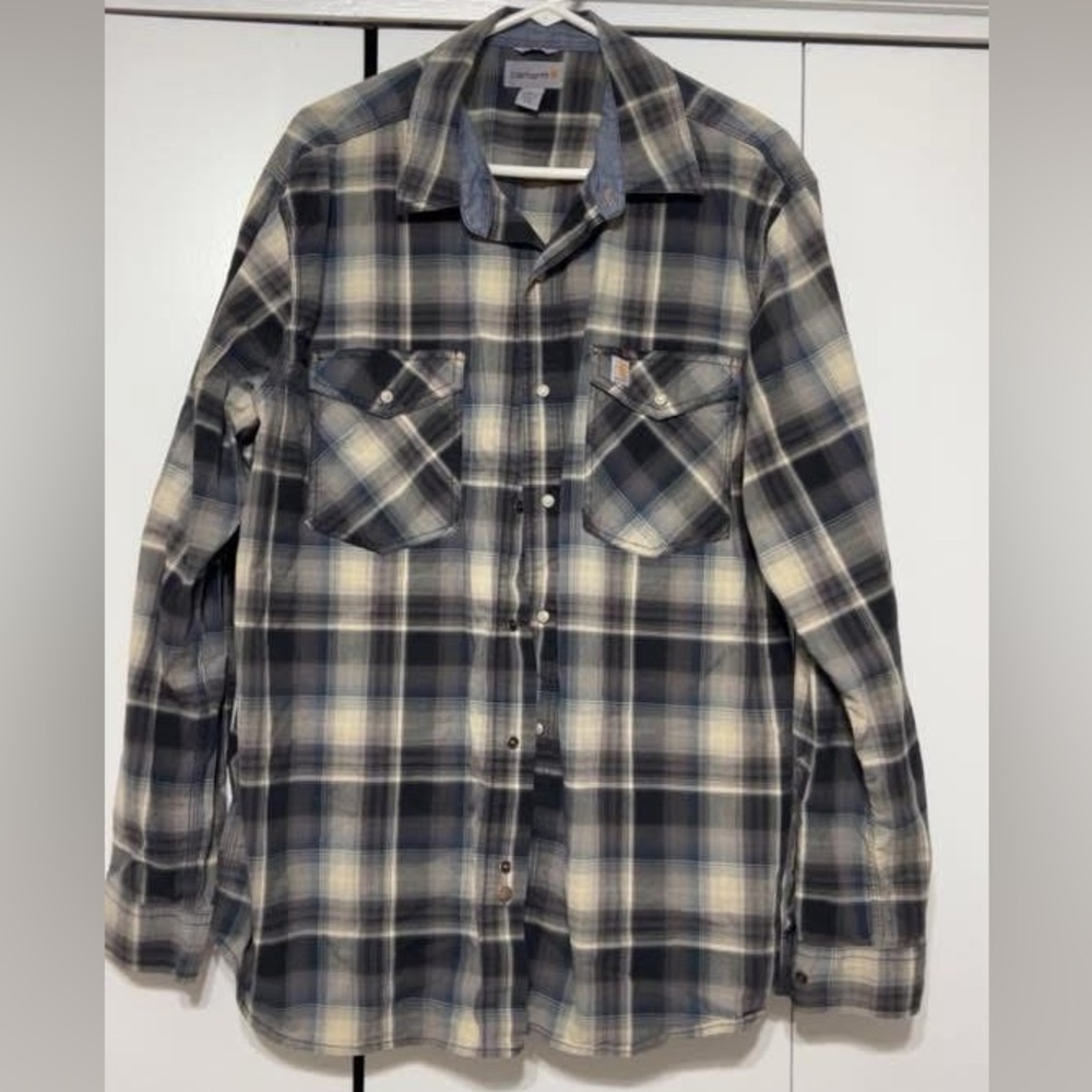 Carhartt Black and Cream Plaid Casual Button Down Shirt